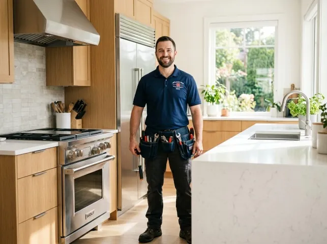 Appliance Repair Hero technician in a Barker, TX kitchen after an appliance repair